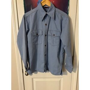 Vintage sears 70s Light Blue Work Long Sleeve Button Down Utility Top Size S
